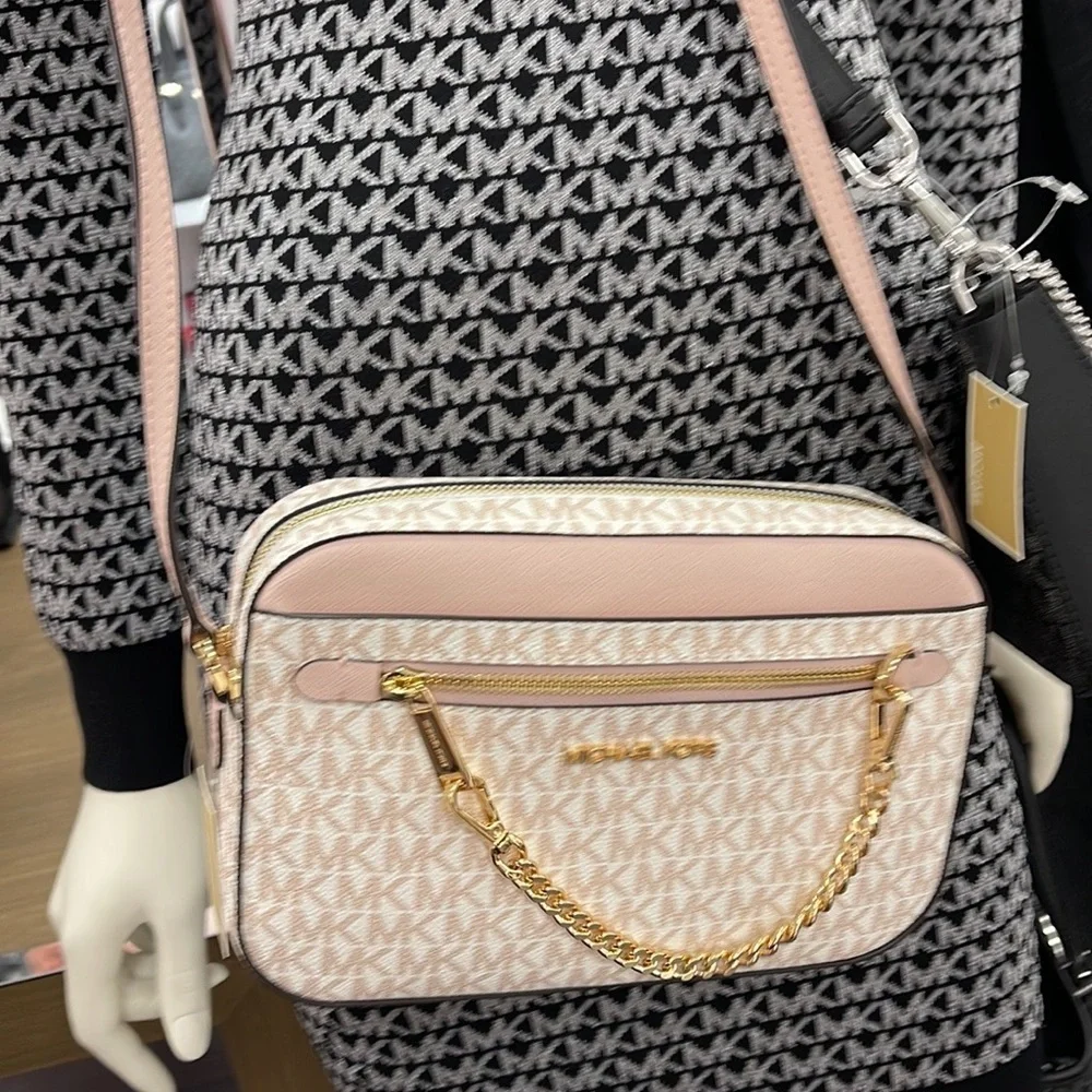Michael Kors Jet Set Item Large East West Zip Chain Crossbody Optic White/Rs Gld